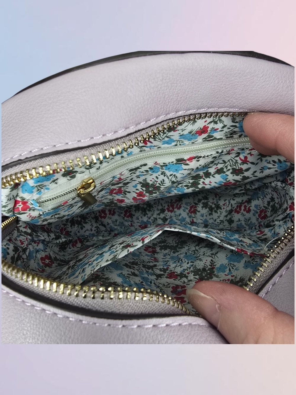 UNKNOWN Lavender Round Crossbody Bag with Embroidered Floral Detail - Picture 7 of 7